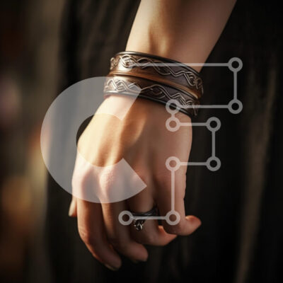 Intra Συλλεκτικό Ξύλινο Παζλ Plywood 4mm - Κομψό χέρι με δερμάτινα βραχιόλια και δαχτυλίδι Σε Ξύλινο Κουτί - Διαστάσεις: 10x10 cm – 25 κομμάτια - Image 1