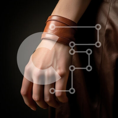 Intra Συλλεκτικό Ξύλινο Παζλ Plywood  4mm - Κοντινό πλάνο ενός χεριού με καφέ δερμάτινο βραχιόλι Σε Ξύλινο Κουτί - Διαστάσεις: 10x10 cm – 25 κομμάτια - Image 1