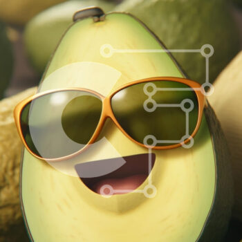 Intra Συλλεκτικό Ξύλινο Παζλ Plywood  4mm - Χαρούμενα καρτούν αβοκάντο με γυαλιά ηλίου Σε Ξύλινο Κουτί - Διαστάσεις: 10x10 cm – 25 κομμάτια - Image 1