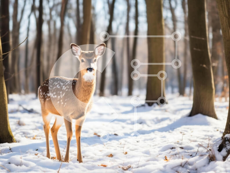 Intra Συλλεκτικό Ξύλινο Παζλ Plywood  4mm - Νεαρά ελάφια σε ένα χιονισμένο δάσος Σε Ξύλινο Κουτί - Διαστάσεις: 10x10 cm – 25 κομμάτια