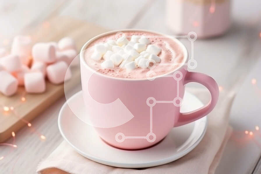 Intra Συλλεκτικό Ξύλινο Παζλ Plywood  4mm - Ροζ φλιτζάνι ζεστή σοκολάτα με Marshmallows Σε Ξύλινο Κουτί - Διαστάσεις: 10x10 cm – 25 κομμάτια