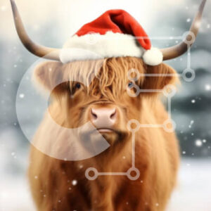 Intra Συλλεκτικό Ξύλινο Παζλ Plywood  4mm - Αγελάδα Highland με καπέλο Άγιου Βασίλη στη χειμερινή σκηνή Σε Ξύλινο Κουτί - Διαστάσεις: 10x10 cm – 25 κομμάτια