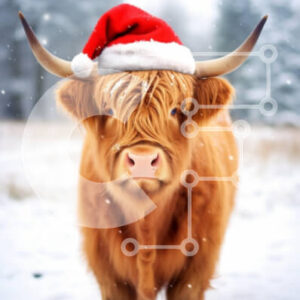 Intra Συλλεκτικό Ξύλινο Παζλ Plywood  4mm - Αγελάδα Highland με χριστουγεννιάτικο καπέλο στη χώρα των θαυμάτων του χειμώνα Σε Ξύλινο Κουτί - Διαστάσεις: 10x10 cm – 25 κομμάτια