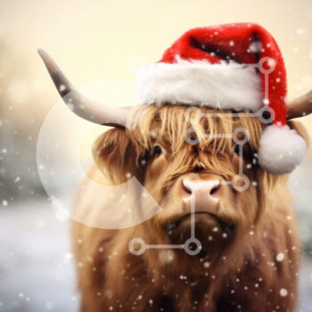 Intra Συλλεκτικό Ξύλινο Παζλ Plywood  4mm - Αγελάδα Highland με καπέλο Santa κατά τη διάρκεια του χειμώνα Σε Ξύλινο Κουτί - Διαστάσεις: 10x10 cm – 25 κομμάτια - Image 1