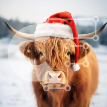 Intra Συλλεκτικό Ξύλινο Παζλ Plywood  4mm - Αγελάδα Highland με χριστουγεννιάτικο καπέλο σε χιονισμένο τοπίο Σε Ξύλινο Κουτί - Διαστάσεις: 10x10 cm – 25 κομμάτια - Image 1