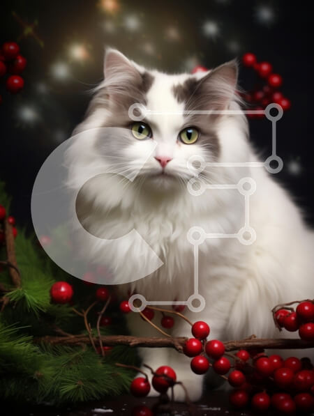 Intra Συλλεκτικό Ξύλινο Παζλ Plywood  4mm - Όμορφη γάτα ανάμεσα στα κόκκινα μούρα Σε Ξύλινο Κουτί - Διαστάσεις: 10x10 cm – 25 κομμάτια