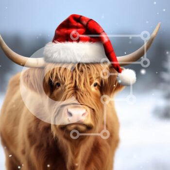 Intra Συλλεκτικό Ξύλινο Παζλ Plywood  4mm - Αγελάδα Highland με καπέλο Άγιου Βασίλη το χειμώνα Σε Ξύλινο Κουτί - Διαστάσεις: 10x10 cm – 25 κομμάτια - Image 1