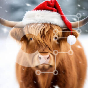 Intra Συλλεκτικό Ξύλινο Παζλ Plywood  4mm - Αγελάδα Highland με καπέλο Santa στο χιονισμένο τοπίο Σε Ξύλινο Κουτί - Διαστάσεις: 10x10 cm – 25 κομμάτια