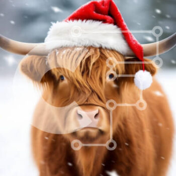 Intra Συλλεκτικό Ξύλινο Παζλ Plywood  4mm - Αγελάδα Highland με καπέλο Santa στο χιονισμένο τοπίο Σε Ξύλινο Κουτί - Διαστάσεις: 10x10 cm – 25 κομμάτια - Image 1