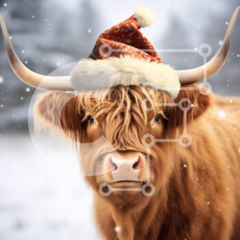 Intra Συλλεκτικό Ξύλινο Παζλ Plywood  4mm - Αγελάδα Highland με χριστουγεννιάτικο καπέλο σε χιονισμένο τοπίο Σε Ξύλινο Κουτί - Διαστάσεις: 10x10 cm – 25 κομμάτια - Image 1