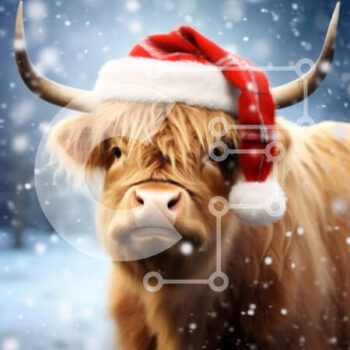 Intra Συλλεκτικό Ξύλινο Παζλ Plywood  4mm - Αγελάδα Highland με χριστουγεννιάτικο καπέλο ανάμεσα στο χιόνι Σε Ξύλινο Κουτί - Διαστάσεις: 10x10 cm – 25 κομμάτια - Image 1