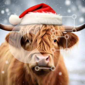 Intra Συλλεκτικό Ξύλινο Παζλ Plywood  4mm - Αγελάδα Highland με καπέλο Santa με χιονοπτώσεις Σε Ξύλινο Κουτί - Διαστάσεις: 10x10 cm – 25 κομμάτια - Image 1