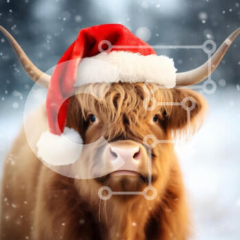 Intra Συλλεκτικό Ξύλινο Παζλ Plywood  4mm - Αγελάδα Highland με καπέλο Santa Σε Ξύλινο Κουτί - Διαστάσεις: 10x10 cm – 25 κομμάτια - Image 1