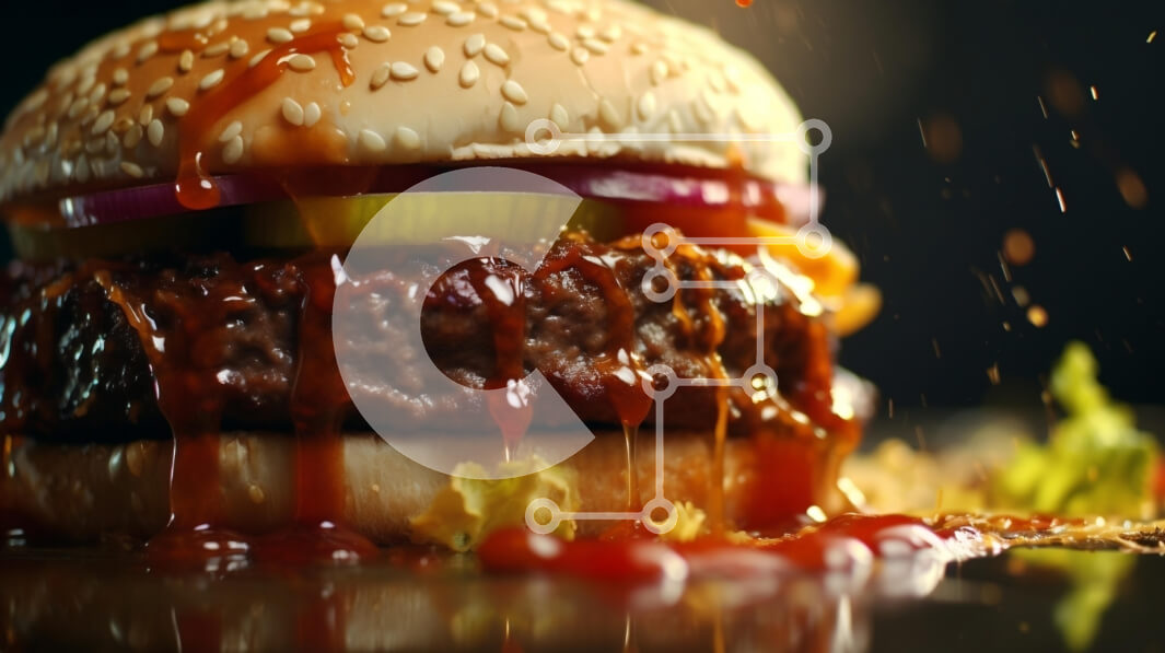 Intra Συλλεκτικό Ξύλινο Παζλ Plywood  4mm - Κοντινό πλάνο ενός ζουμερού χάμπουργκερ με γαρνιτούρες Σε Ξύλινο Κουτί - Διαστάσεις: 10x10 cm – 25 κομμάτια