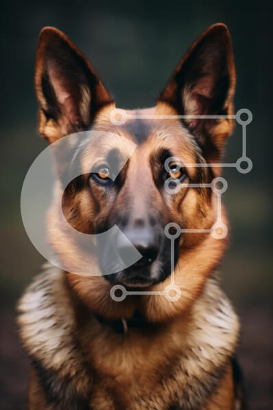 Intra Συλλεκτικό Ξύλινο Παζλ Plywood  4mm - Κοντινό πλάνο πορτρέτο ενός γερμανικού ποιμενικού σκύλου Σε Ξύλινο Κουτί - Διαστάσεις: 10x10 cm – 25 κομμάτια