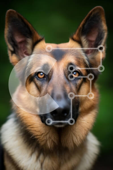 Intra Συλλεκτικό Ξύλινο Παζλ Plywood  4mm - Κοντινό πλάνο πορτρέτο ενός γερμανικού ποιμενικού σκύλου Σε Ξύλινο Κουτί - Διαστάσεις: 10x10 cm – 25 κομμάτια