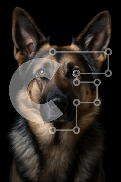 Intra Συλλεκτικό Ξύλινο Παζλ Plywood  4mm - Κοντινό πλάνο πορτρέτο ενός γερμανικού ποιμενικού σκύλου Σε Ξύλινο Κουτί - Διαστάσεις: 10x10 cm – 25 κομμάτια