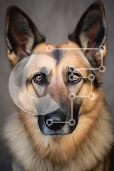 Intra Συλλεκτικό Ξύλινο Παζλ Plywood  4mm - Κοντινό πλάνο πορτρέτο ενός γερμανικού ποιμενικού σκύλου Σε Ξύλινο Κουτί - Διαστάσεις: 10x10 cm – 25 κομμάτια