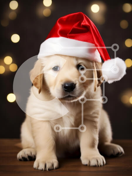 Intra Συλλεκτικό Ξύλινο Παζλ Plywood  4mm - Κουτάβι Γκόλντεν Ριτρίβερ με καπέλο Άγιου Βασίλη Σε Ξύλινο Κουτί - Διαστάσεις: 10x10 cm – 25 κομμάτια