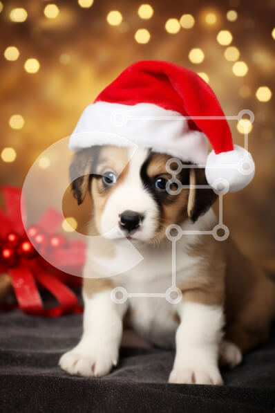 Intra Συλλεκτικό Ξύλινο Παζλ Plywood  4mm - Κουτάβι με καπέλο Άγιου Βασίλη με εορταστικό φόντο Σε Ξύλινο Κουτί - Διαστάσεις: 10x10 cm – 25 κομμάτια