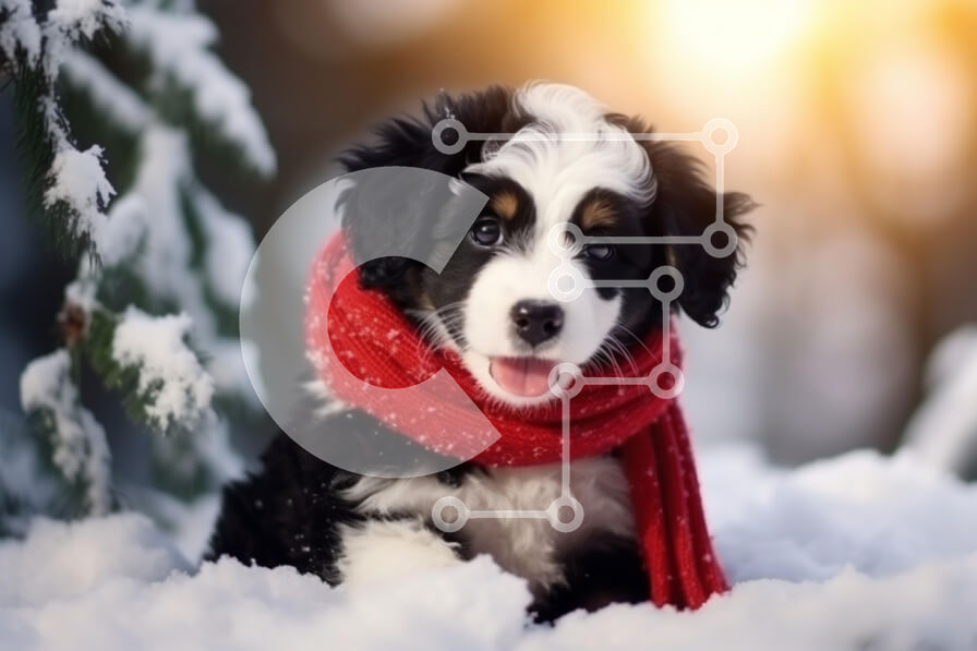 Intra Συλλεκτικό Ξύλινο Παζλ Plywood  4mm - Κουτάβι στο χιόνι με κόκκινο κασκόλ Σε Ξύλινο Κουτί - Διαστάσεις: 10x10 cm – 25 κομμάτια