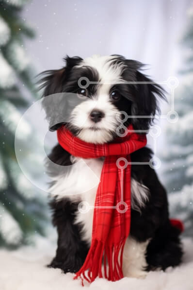 Intra Συλλεκτικό Ξύλινο Παζλ Plywood  4mm - Χαριτωμένο κουτάβι με κόκκινο κασκόλ σε χιονισμένο φόντο Σε Ξύλινο Κουτί - Διαστάσεις: 10x10 cm – 25 κομμάτια