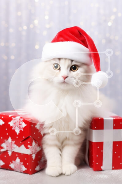 Intra Συλλεκτικό Ξύλινο Παζλ Plywood  4mm - Αφράτη γάτα με καπέλο Άγιου Βασίλη με χριστουγεννιάτικα δώρα Σε Ξύλινο Κουτί - Διαστάσεις: 10x10 cm – 25 κομμάτια