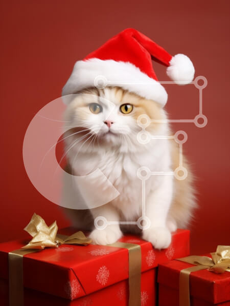 Intra Συλλεκτικό Ξύλινο Παζλ Plywood  4mm - Αφράτη γάτα με καπέλο Άγιου Βασίλη σε κουτιά δώρων Σε Ξύλινο Κουτί - Διαστάσεις: 10x10 cm – 25 κομμάτια