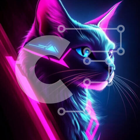 Intra Συλλεκτικό Ξύλινο Παζλ Plywood 4mm - Φουτουριστική γάτα νέον Σε Ξύλινο Κουτί - Διαστάσεις: 10x10 cm – 25 κομμάτια - Image 1