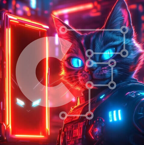 Intra Συλλεκτικό Ξύλινο Παζλ Plywood 4mm - Κυβερνητική γάτα σε περιβάλλον νέον Σε Ξύλινο Κουτί - Διαστάσεις: 10x10 cm – 25 κομμάτια - Image 1