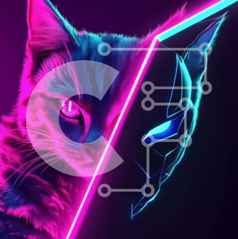 Intra Συλλεκτικό Ξύλινο Παζλ Plywood  4mm - Στυλιζαρισμένη γάτα με μάσκα νέον Σε Ξύλινο Κουτί - Διαστάσεις: 10x10 cm – 25 κομμάτια - Image 1