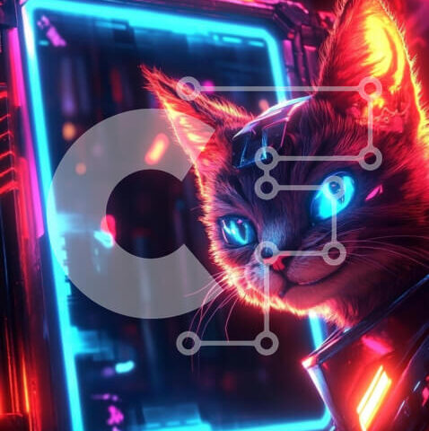 Intra Συλλεκτικό Ξύλινο Παζλ Plywood 4mm - Φουτουριστική γάτα σε νέον σκηνικό Σε Ξύλινο Κουτί - Διαστάσεις: 10x10 cm – 25 κομμάτια - Image 1