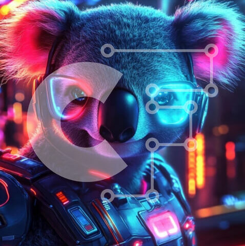 Intra Συλλεκτικό Ξύλινο Παζλ Plywood  4mm - Φουτουριστικό κοάλα σε φώτα νέον Σε Ξύλινο Κουτί - Διαστάσεις: 10x10 cm – 25 κομμάτια - Image 1