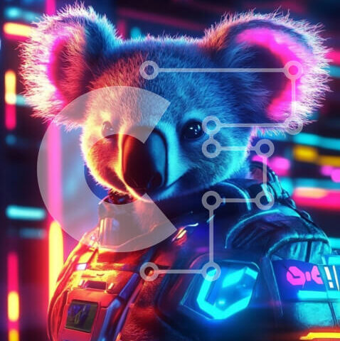 Intra Συλλεκτικό Ξύλινο Παζλ Plywood  4mm - Φουτουριστικό κοάλα σε σκηνικό επιστημονικής φαντασίας Σε Ξύλινο Κουτί - Διαστάσεις: 10x10 cm – 25 κομμάτια - Image 1