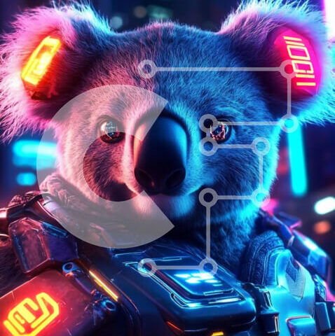 Intra Συλλεκτικό Ξύλινο Παζλ Plywood  4mm - Φουτουριστικό κοάλα στην πόλη του Νέον Σε Ξύλινο Κουτί - Διαστάσεις: 10x10 cm – 25 κομμάτια - Image 1