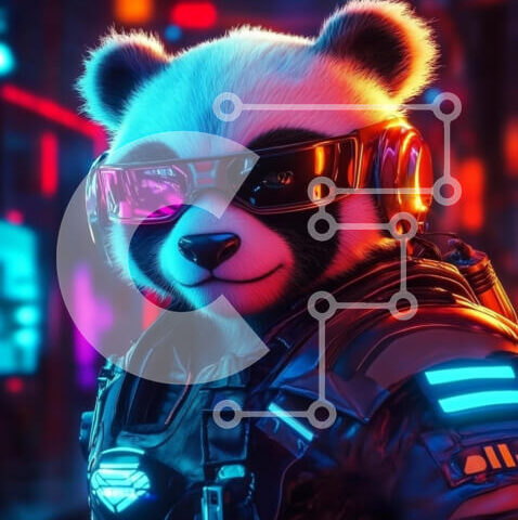 Intra Συλλεκτικό Ξύλινο Παζλ Plywood  4mm - Φουτουριστικός χαρακτήρας Panda στην πόλη του Νέον Σε Ξύλινο Κουτί - Διαστάσεις: 10x10 cm – 25 κομμάτια - Image 1