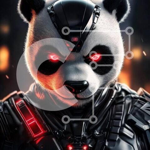 Intra Συλλεκτικό Ξύλινο Παζλ Plywood  4mm - Cybernetic Panda με κόκκινα μάτια Σε Ξύλινο Κουτί - Διαστάσεις: 10x10 cm – 25 κομμάτια - Image 1