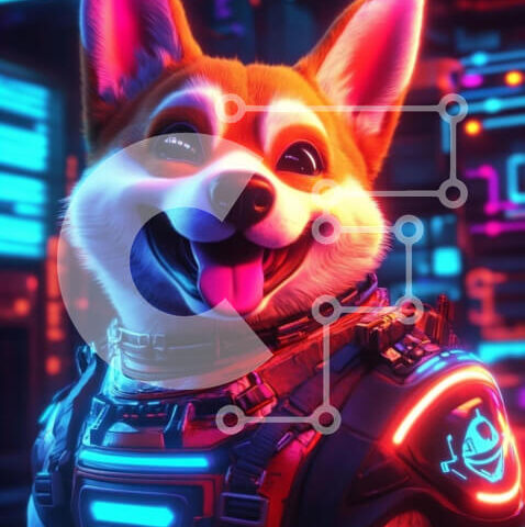 Intra Συλλεκτικό Ξύλινο Παζλ Plywood 4mm - Φουτουριστικό Cartoon Corgi σε νέον σκηνικό Σε Ξύλινο Κουτί - Διαστάσεις: 10x10 cm – 25 κομμάτια - Image 1