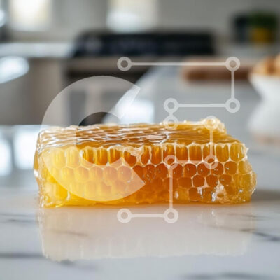 Intra Συλλεκτικό Ξύλινο Παζλ Plywood  4mm - Κοντινό πλάνο της κηρήθρας σε μαρμάρινο πάγκο Σε Ξύλινο Κουτί - Διαστάσεις: 10x10 cm – 25 κομμάτια - Image 1