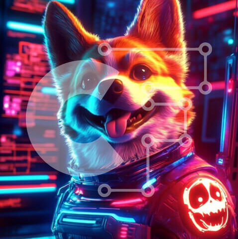 Intra Συλλεκτικό Ξύλινο Παζλ Plywood  4mm - Corgi σε διαστημική στολή με νέον φόντο Σε Ξύλινο Κουτί - Διαστάσεις: 10x10 cm – 25 κομμάτια - Image 1