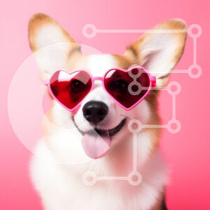 Intra Συλλεκτικό Ξύλινο Παζλ Plywood  4mm - Σκύλος Corgi με γυαλιά ηλίου σε σχήμα καρδιάς σε ροζ φόντο Σε Ξύλινο Κουτί - Διαστάσεις: 10x10 cm – 25 κομμάτια