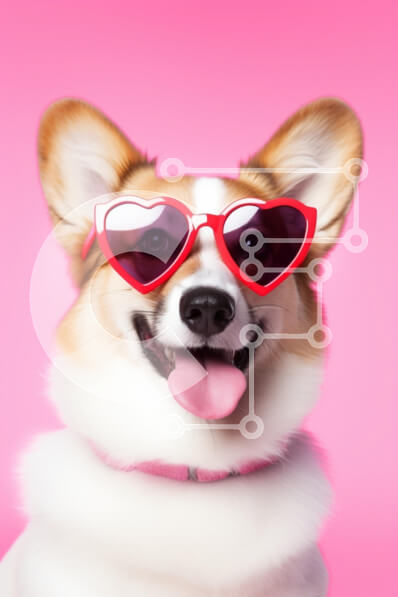 Intra Συλλεκτικό Ξύλινο Παζλ Plywood  4mm - Σκύλος Corgi με γυαλιά ηλίου σε σχήμα καρδιάς σε ροζ φόντο Σε Ξύλινο Κουτί - Διαστάσεις: 10x10 cm – 25 κομμάτια