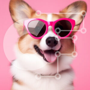 Intra Συλλεκτικό Ξύλινο Παζλ Plywood  4mm - Σκύλος Corgi με ροζ γυαλιά ηλίου Σε Ξύλινο Κουτί - Διαστάσεις: 10x10 cm – 25 κομμάτια