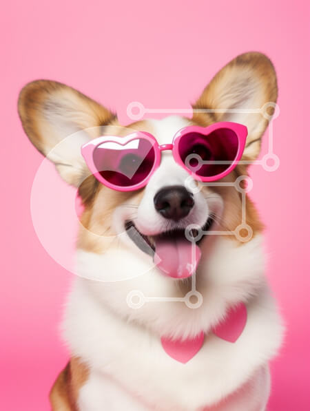 Intra Συλλεκτικό Ξύλινο Παζλ Plywood  4mm - Σκύλος Corgi με ροζ γυαλιά ηλίου σε σχήμα καρδιάς Σε Ξύλινο Κουτί - Διαστάσεις: 10x10 cm – 25 κομμάτια