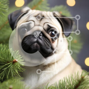 Intra Συλλεκτικό Ξύλινο Παζλ Plywood 4mm - Pug Dog που περιβάλλεται από κλαδιά πεύκου και φώτα Bokeh Σε Ξύλινο Κουτί - Διαστάσεις: 10x10 cm – 25 κομμάτια - Image 1