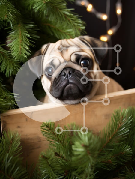 Intra Συλλεκτικό Ξύλινο Παζλ Plywood  4mm - Αξιολάτρευτο Pug που περιβάλλεται από Χριστουγεννιάτικη διακόσμηση Σε Ξύλινο Κουτί - Διαστάσεις: 10x10 cm – 25 κομμάτια