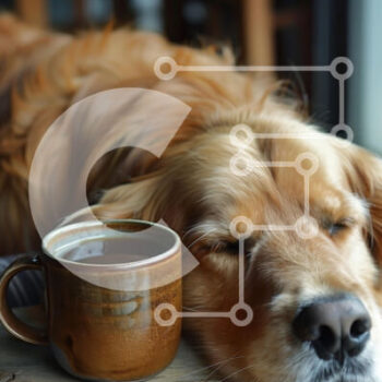 Intra Συλλεκτικό Ξύλινο Παζλ Plywood  4mm - Golden Retriever που στηρίζεται δίπλα στην κούπα καφέ Σε Ξύλινο Κουτί - Διαστάσεις: 10x10 cm – 25 κομμάτια - Image 1