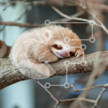 Intra Συλλεκτικό Ξύλινο Παζλ Plywood 4mm - Sleeping Baby Sloth σε ένα κλαδί Σε Ξύλινο Κουτί - Διαστάσεις: 10x10 cm – 25 κομμάτια - Image 1