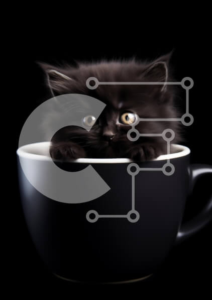 Intra Συλλεκτικό Ξύλινο Παζλ Plywood  4mm - Μαύρο γατάκι σε ένα φλιτζάνι καφέ Σε Ξύλινο Κουτί - Διαστάσεις: 10x10 cm – 25 κομμάτια