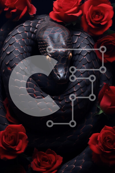 Intra Συλλεκτικό Ξύλινο Παζλ Plywood  4mm - Μαύρο φίδι που περιβάλλεται από κόκκινα τριαντάφυλλα Σε Ξύλινο Κουτί - Διαστάσεις: 10x10 cm – 25 κομμάτια